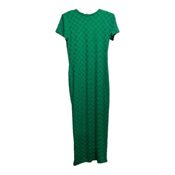 Amanda Uprichard Rosaria Checkered Crew Neck Maxi Dress in Green, Sz Small - Picture 5 of 6